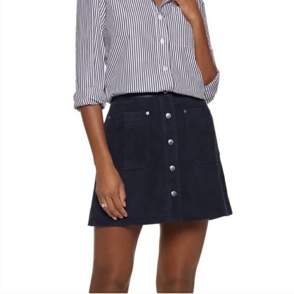 Rag & Bone | Siggy Goat Leather Snap Button Front Mini Skirt Lamb Leather Size 4 - Picture 2 of 14